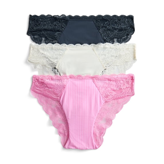 Joyspun Women's Microfiber and Lace Cheeky Panties, 3-Pack, Sizes XS-3XL