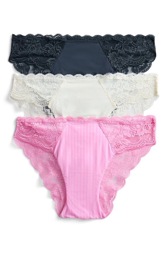 Women's Microfiber and Lace Cheeky Panties, 3-Pack, Sizes XS-3XL