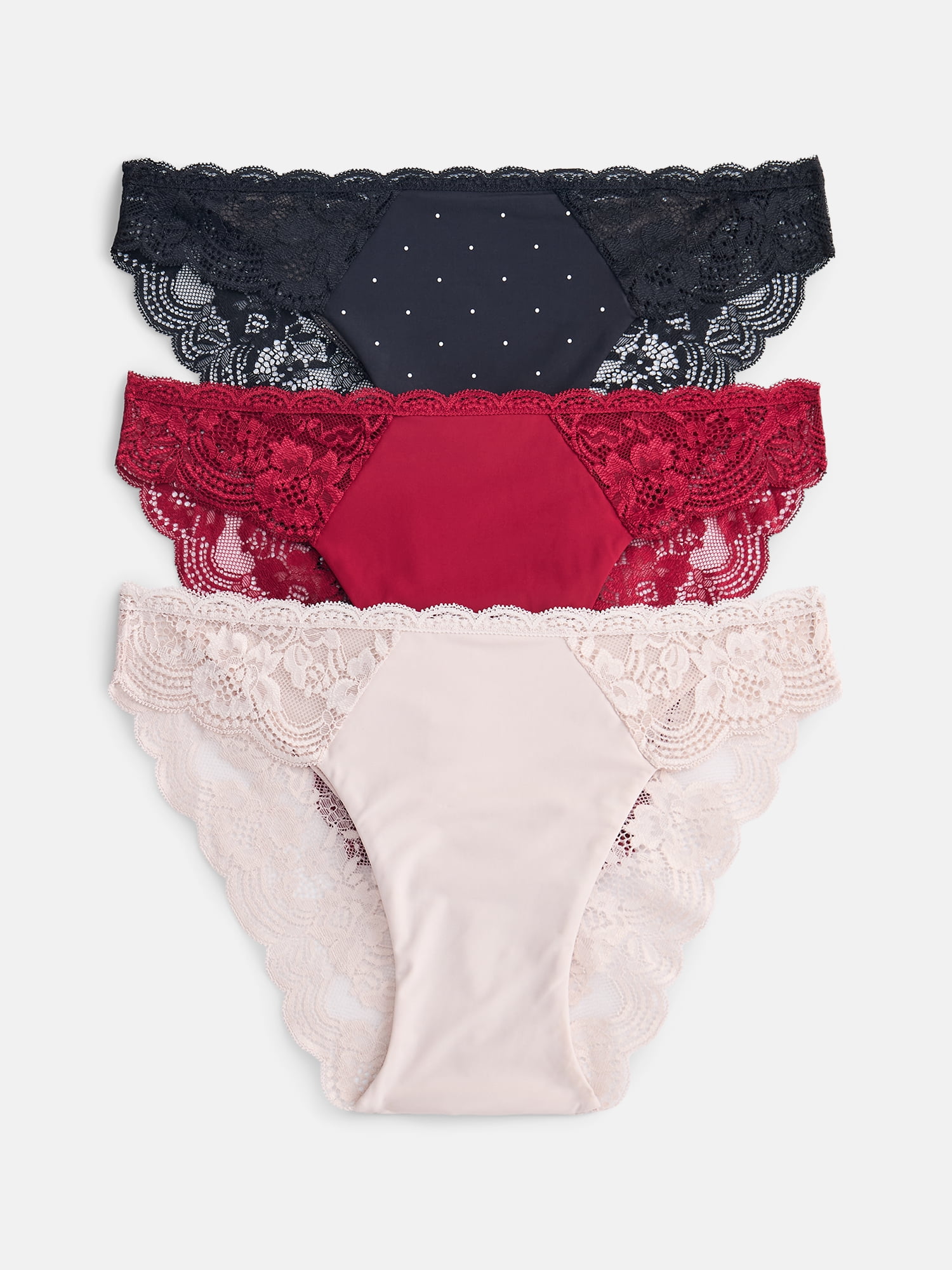 Joyspun Women's Microfiber and Lace Cheeky Panties, 3-pack, Sizes to 3XL