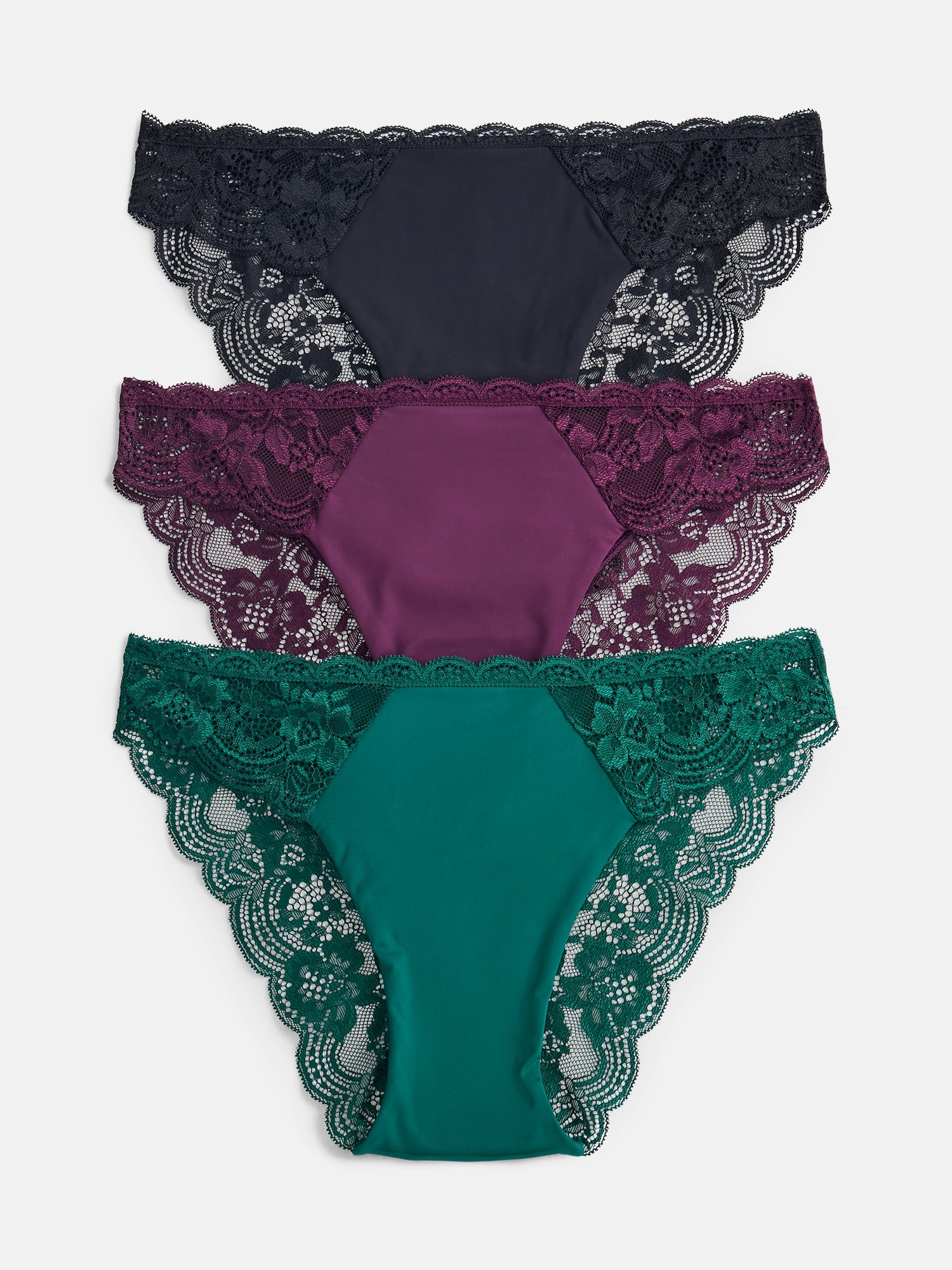 Joyspun Women's Microfiber and Lace Cheeky Panties, 3-pack, Sizes to 3XL