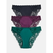 Joyspun Women's Microfiber and Lace Cheeky Panties, 3-pack, Sizes to 3XL
