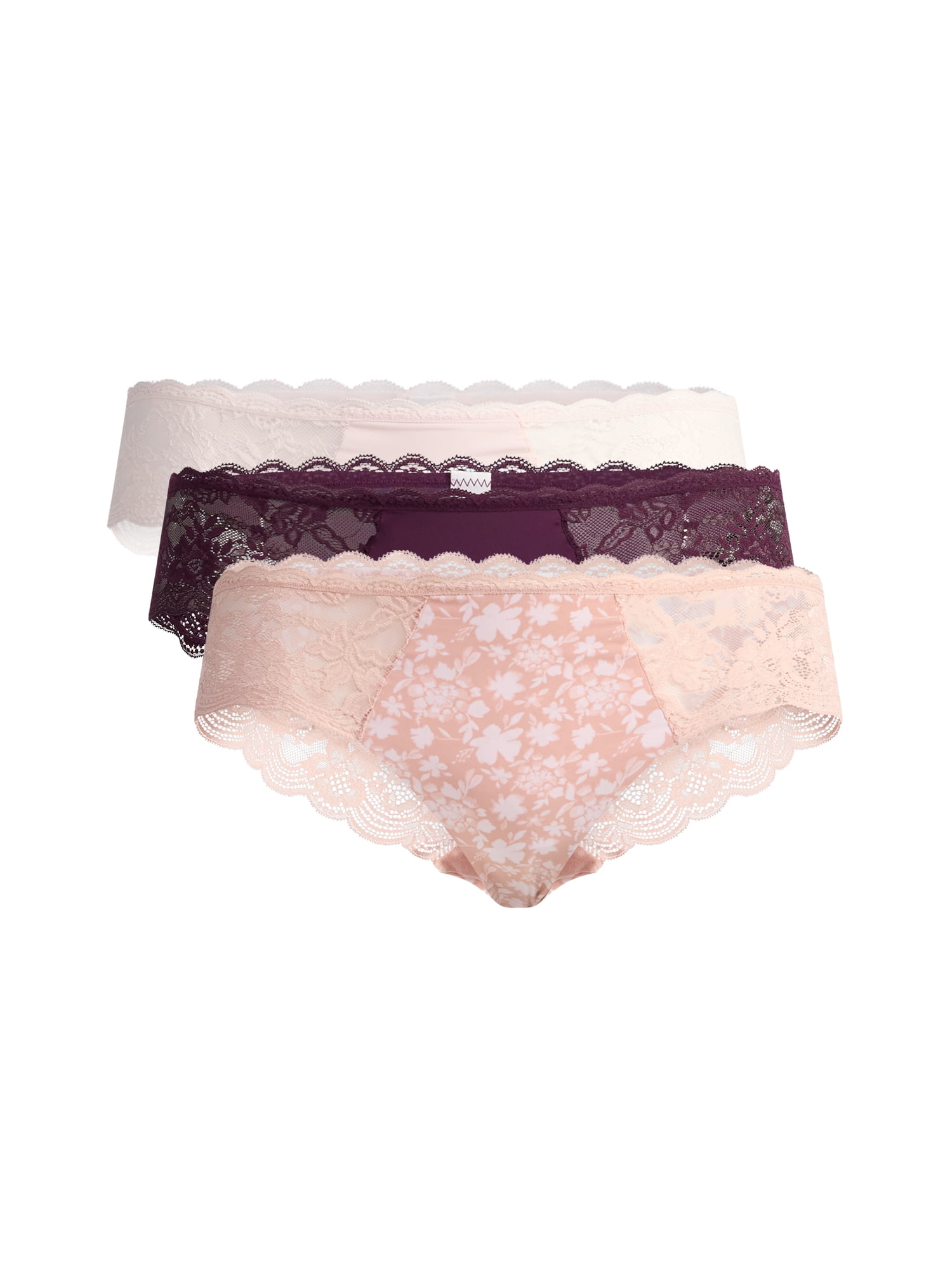 Joyspun Women's Microfiber and Lace Hipster Panties, 3-Pack, Sizes XS-3XL