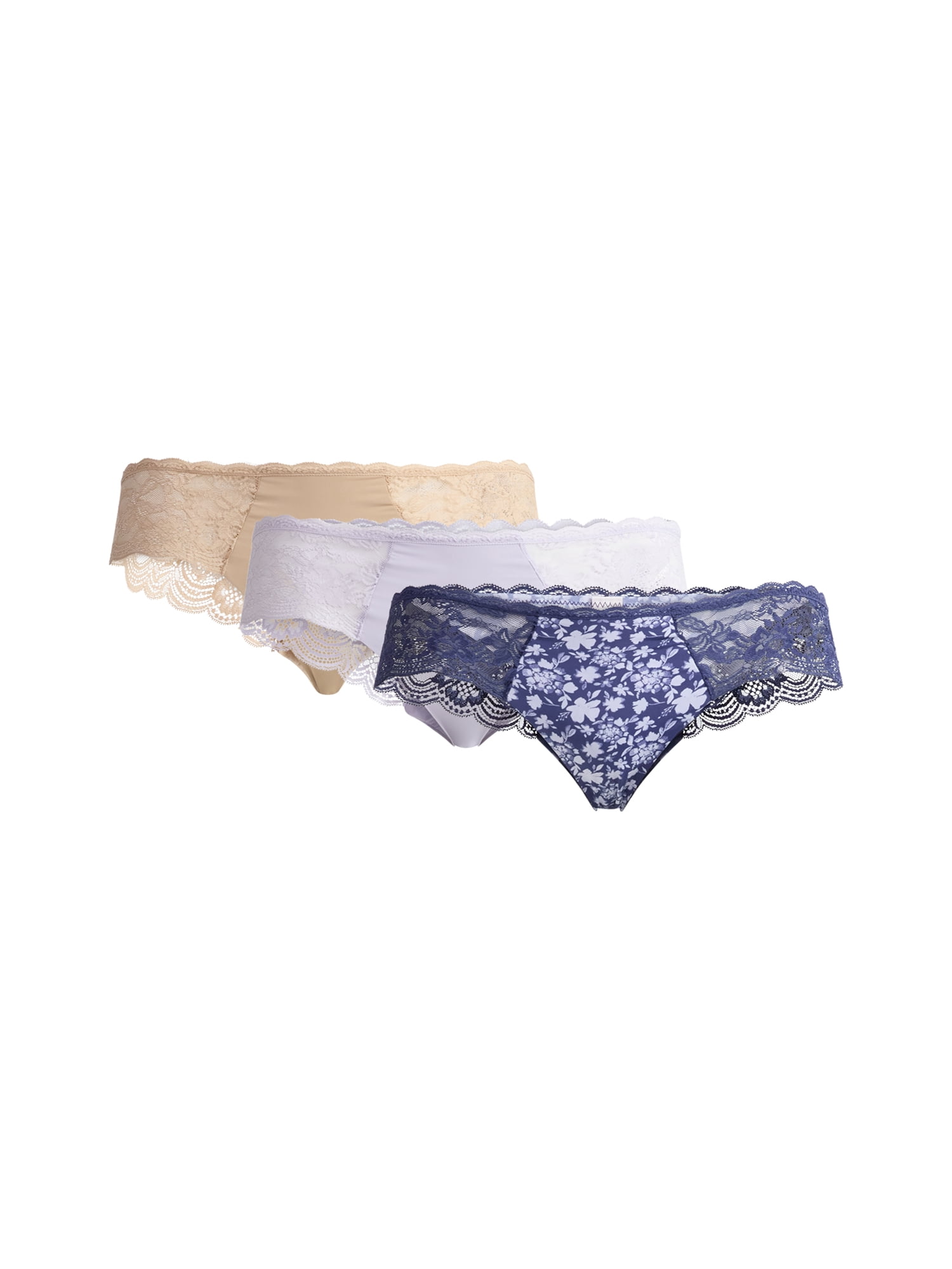 Joyspun Women's Microfiber and Lace Hipster Panties, 3-Pack, Sizes XS-3XL