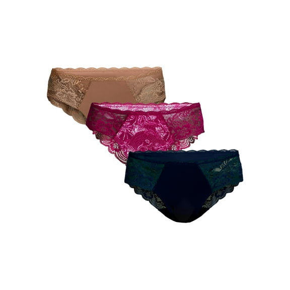 Joyspun Women's Microfiber and Lace Hipster Panties, 3-Pack, Sizes XS-3XL