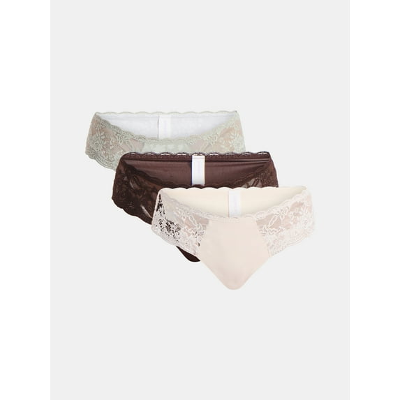 Joyspun Women's Microfiber and Lace Hipster Panties, 3-Pack, Sizes XS-3XL
