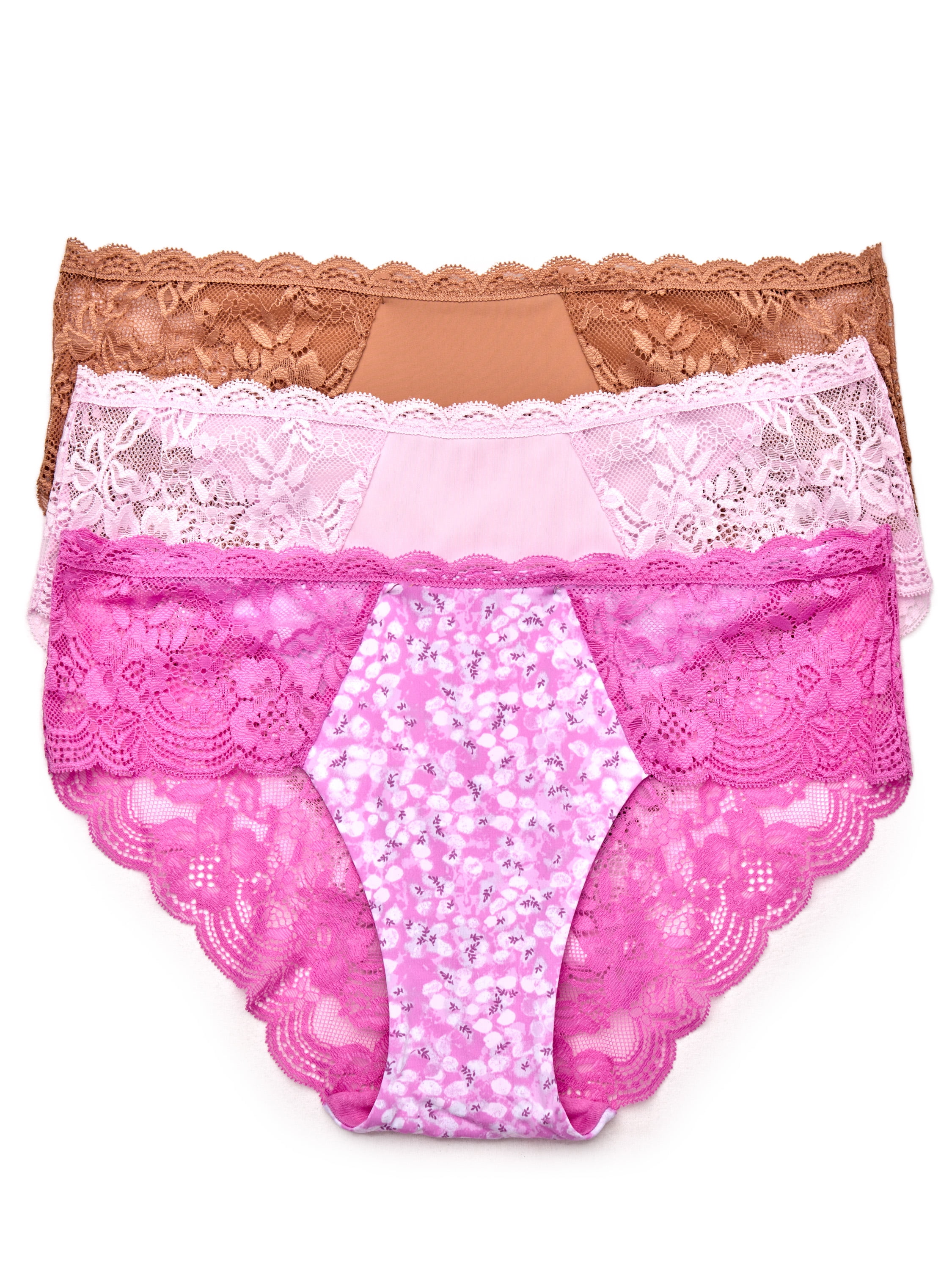 Joyspun Women's Microfiber and Lace Hipster Panties, 3-Pack, Sizes XS-3XL