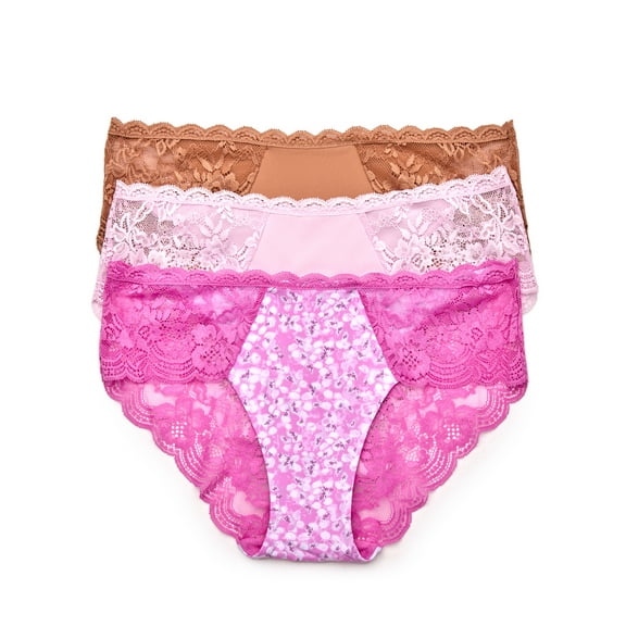 Joyspun Women's Microfiber and Lace Hipster Panties, 3-Pack, Sizes XS-3XL
