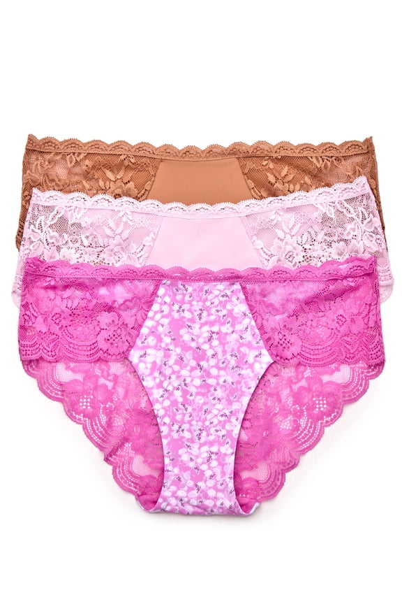 Women's Microfiber and Lace Hipster Panties, 3-Pack, Sizes XS-3XL