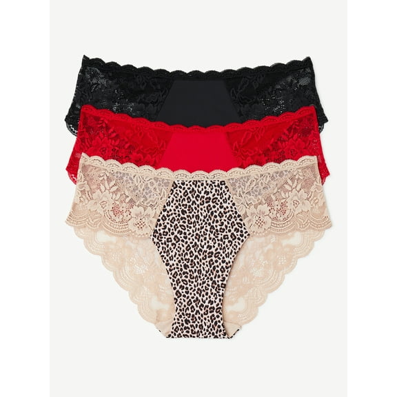 Joyspun Women's Microfiber and Lace Hipster Panties, 3-Pack, Sizes XS-3XL