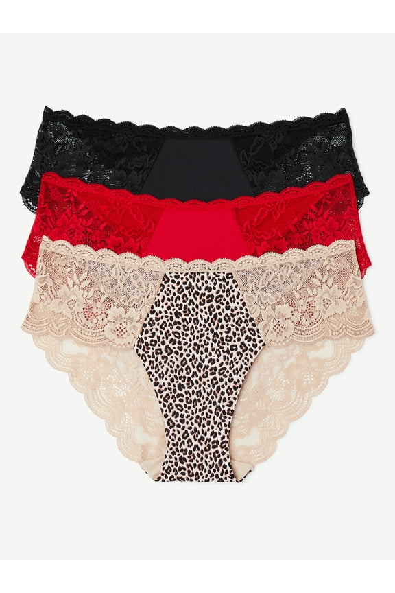 Women's Microfiber and Lace Hipster Panties, 3-Pack, Sizes XS-3XL