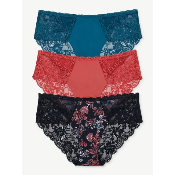 Joyspun Women's Microfiber and Lace Hipster Panties, 3-Pack, Sizes XS-3XL