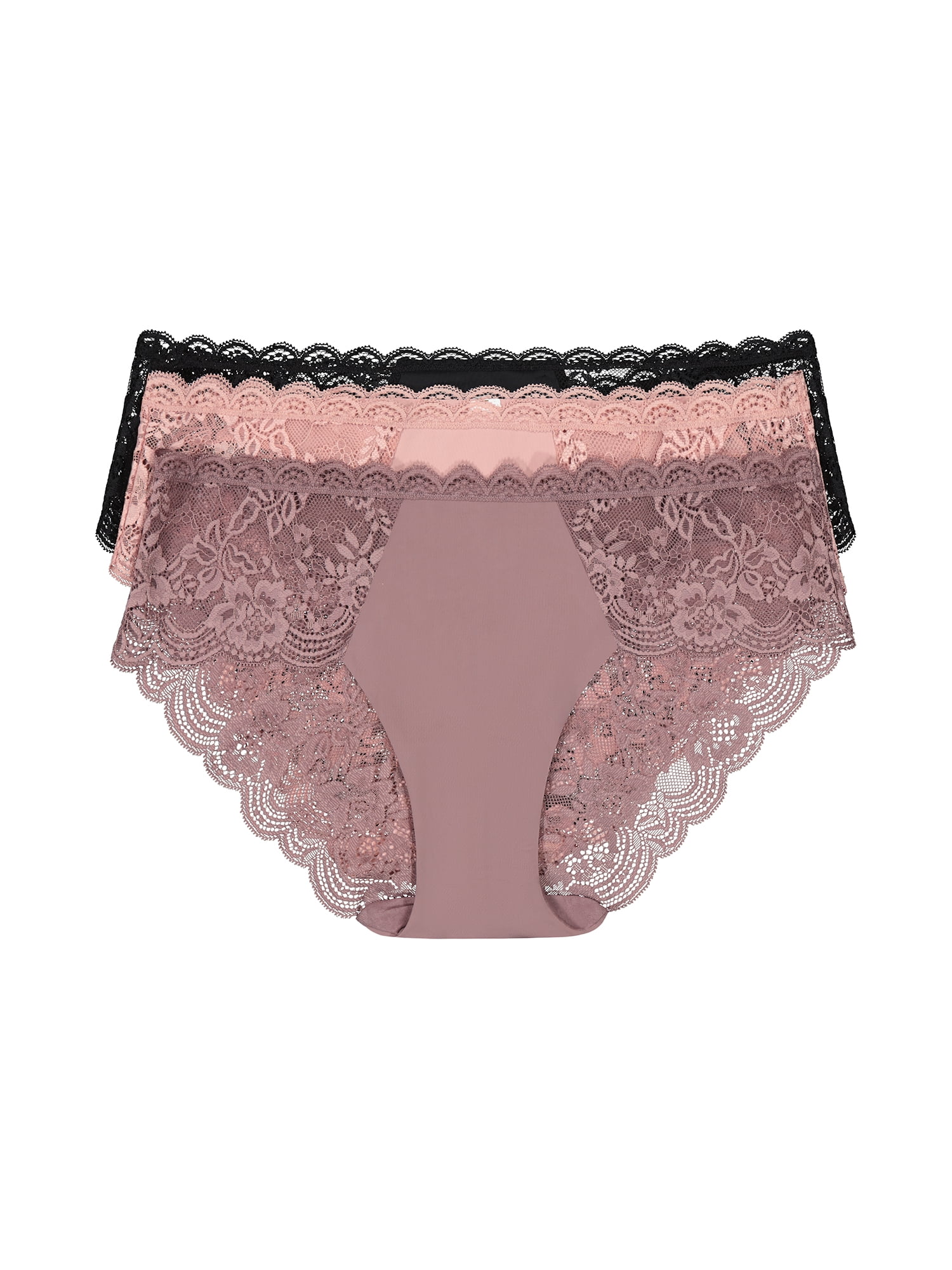 Joyspun Women's Microfiber and Lace Hipster Panties, 3-Pack, Sizes XS-3XL