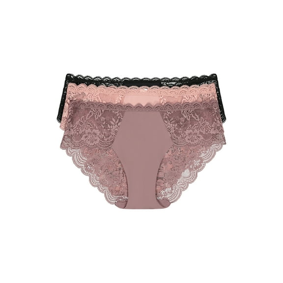 Joyspun Women's Microfiber and Lace Hipster Panties, 3-Pack, Sizes XS-3XL
