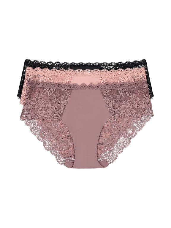 Women's Microfiber and Lace Hipster Panties, 3-Pack, Sizes XS-3XL