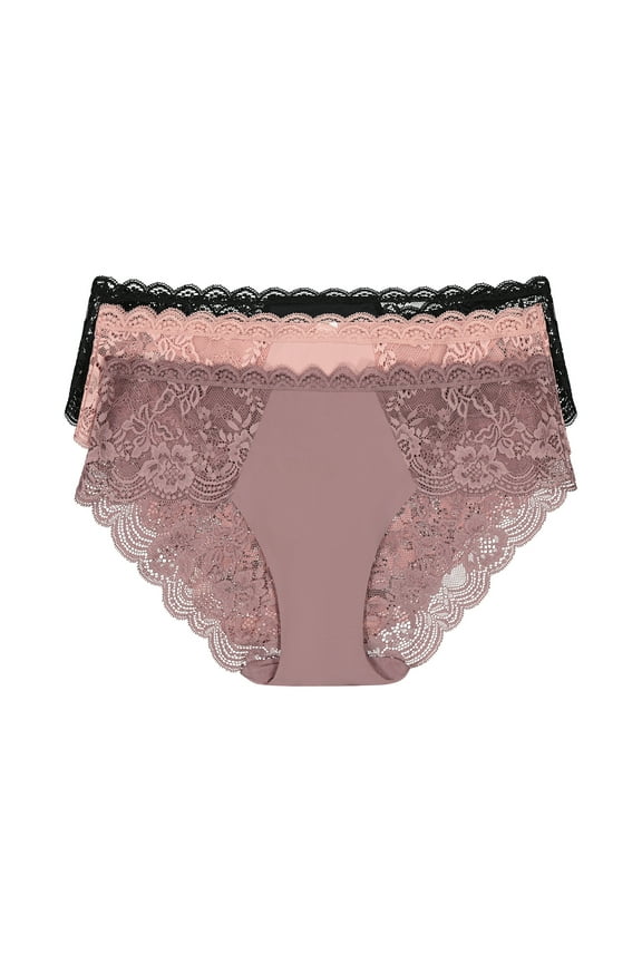 Women's Microfiber and Lace Hipster Panties, 3-Pack, Sizes XS-3XL