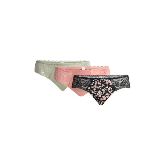 Joyspun Women's Microfiber and Lace Hipster Panties, 3-Pack, Sizes XS-3XL