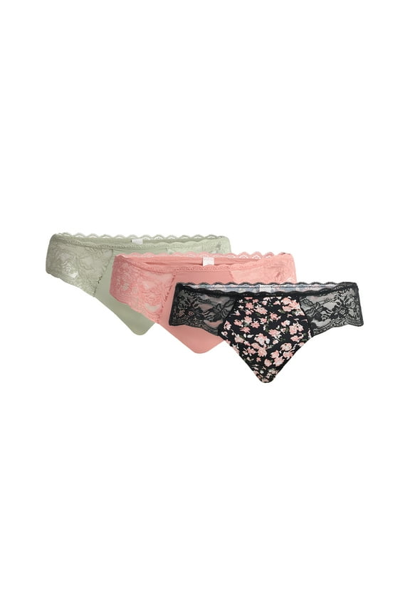 Women's Microfiber and Lace Hipster Panties, 3-Pack, Sizes XS-3XL