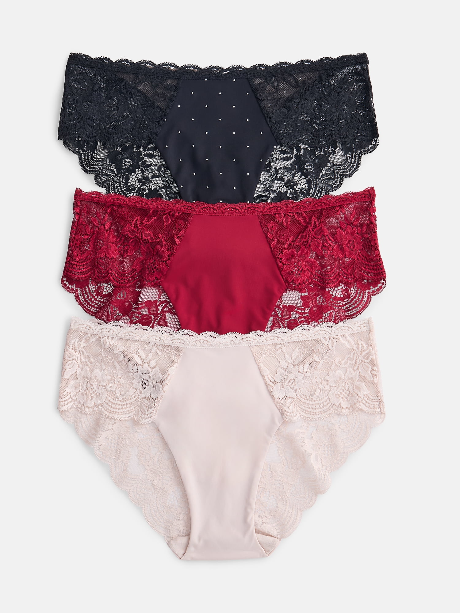 Joyspun Women's Microfiber and Lace Hipster Panties, 3-pack, Sizes to 3XL