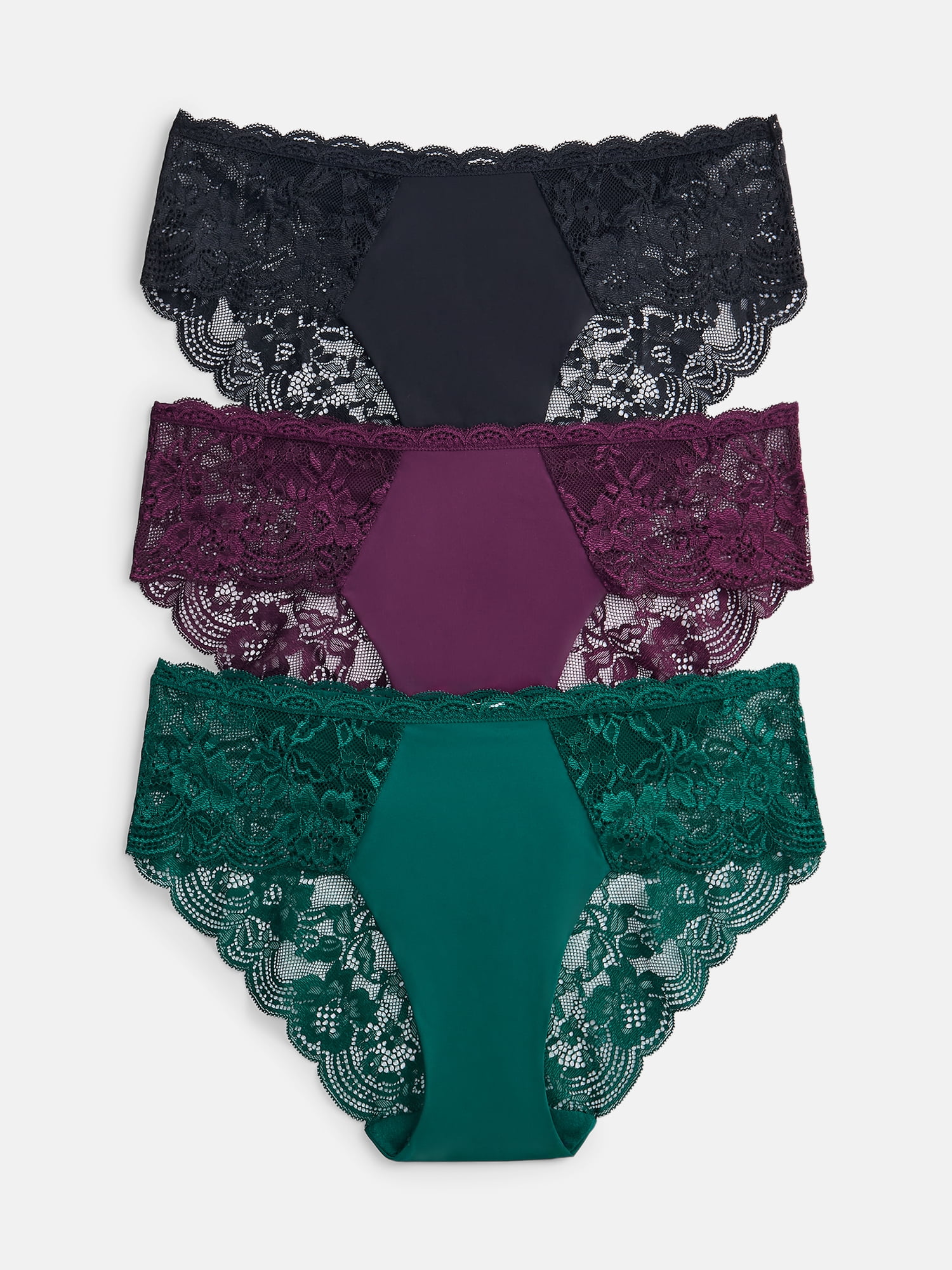 Joyspun Women's Microfiber and Lace Hipster Panties, 3-pack, Sizes to 3XL