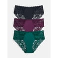 thumbnail image 1 of Joyspun Women's Microfiber and Lace Hipster Panties, 3-pack, Sizes to 3XL, 1 of 8