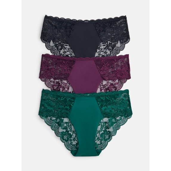 Joyspun Women's Microfiber and Lace Hipster Panties, 3-pack, Sizes to 3XL