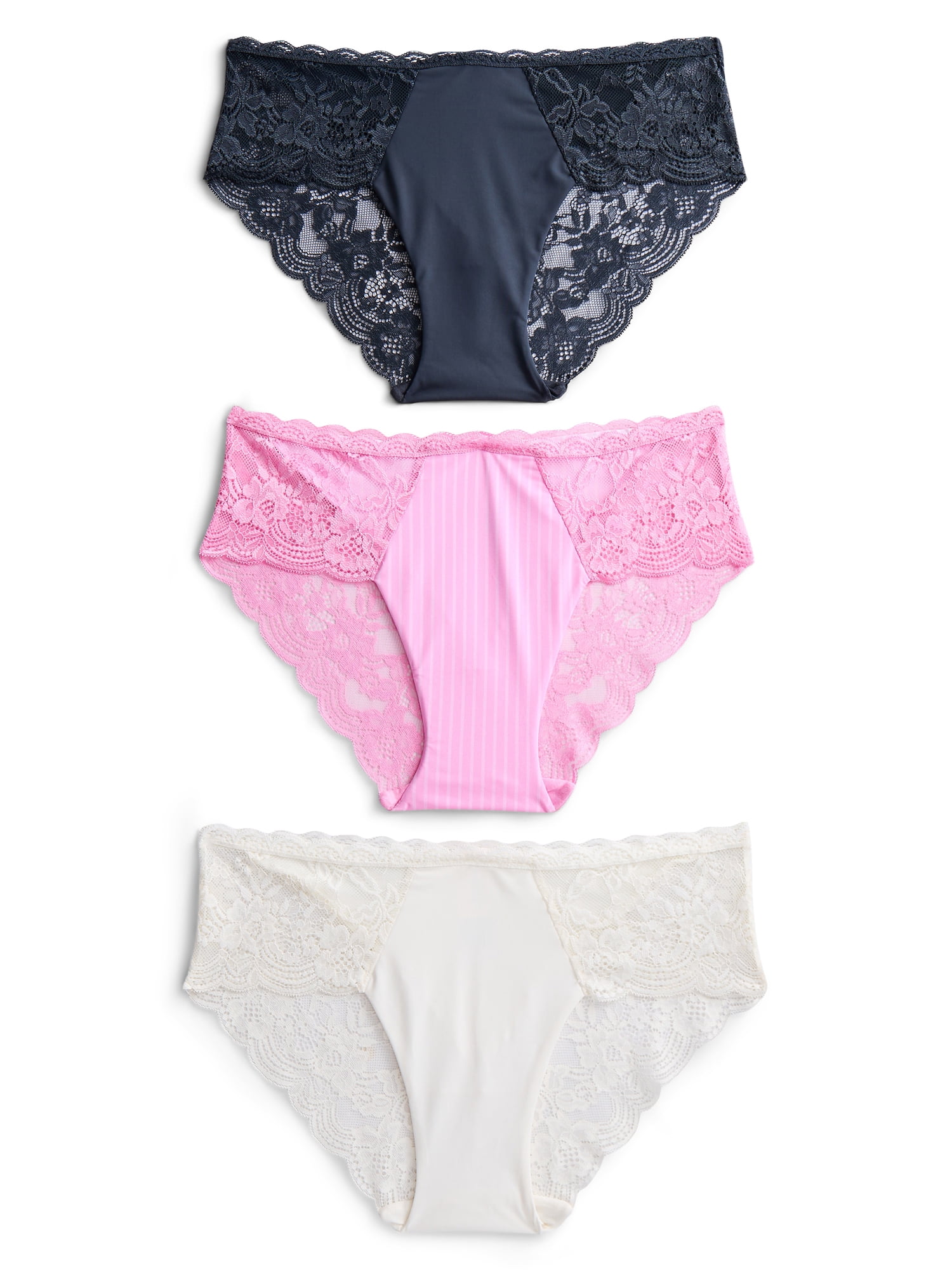 Joyspun Women's Microfiber and Lace Hipster Panties, 3-pack, Sizes to 3XL