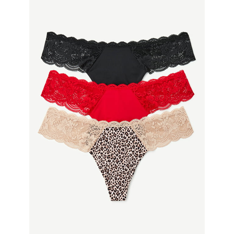Joyspun Women's Microfiber and Lace Thong Panties, 3-Pack, Sizes