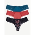 thumbnail image 1 of Joyspun Women's Microfiber and Lace Thong Panties, 3-Pack, Sizes XS to 3XL, 1 of 3