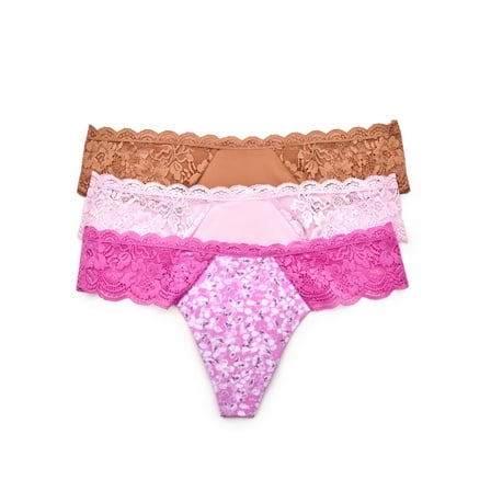 Joyspun Women's Microfiber and Lace Thong Panties, 3-Pack, Sizes XS to 3XL