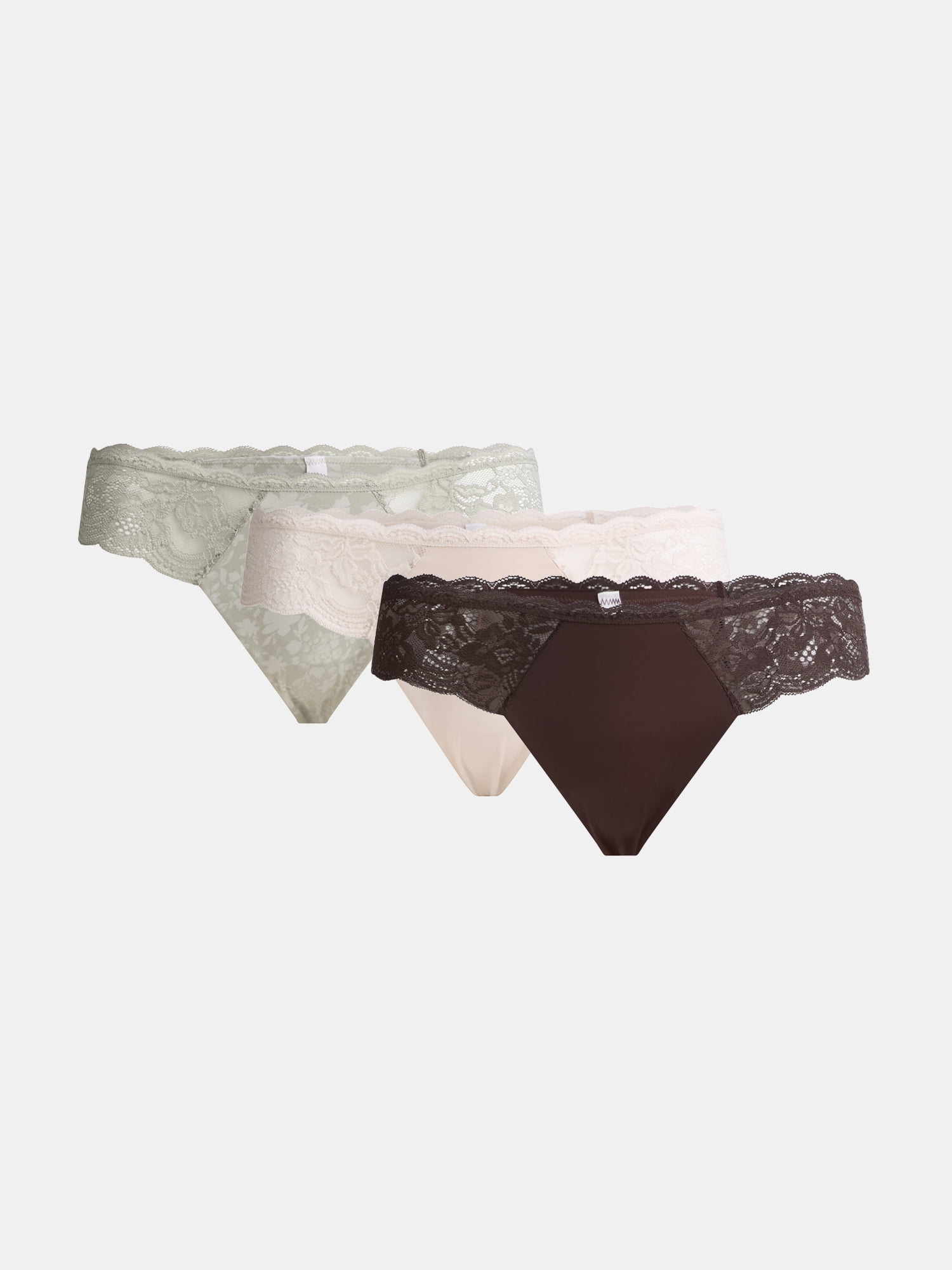 Joyspun Women's Microfiber and Lace Thong Panties, 3-Pack, Sizes XS to 3XL