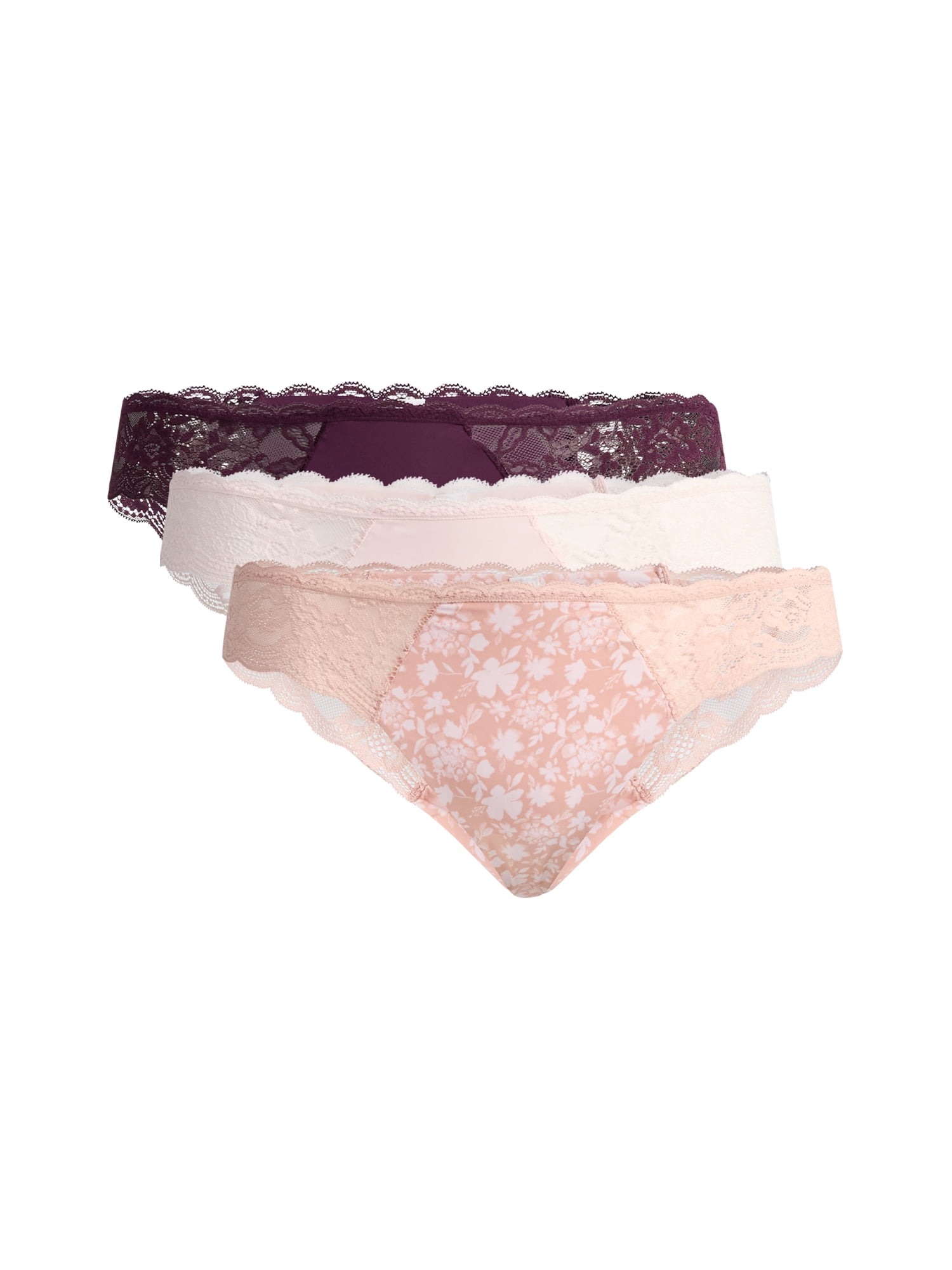 Joyspun Women's Microfiber and Lace Thong Panties, 3-Pack, Sizes XS-3XL