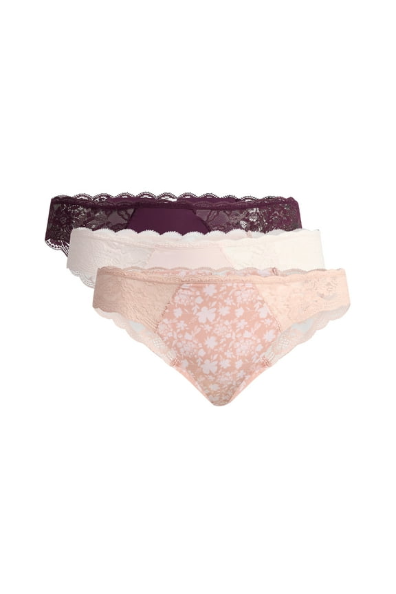 Women's Microfiber and Lace Thong Panties, 3-Pack, Sizes XS-3XL