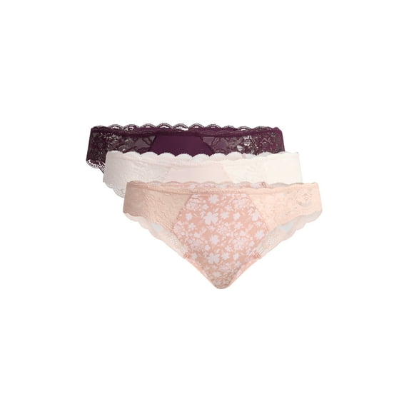 Joyspun Women's Microfiber and Lace Thong Panties, 3-Pack, Sizes XS-3XL