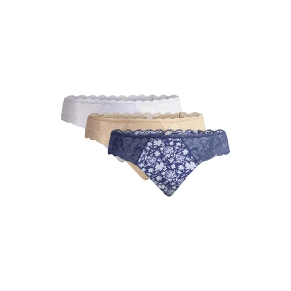 Joyspun Women's Microfiber and Lace Thong Panties, 3-Pack, Sizes XS-3XL