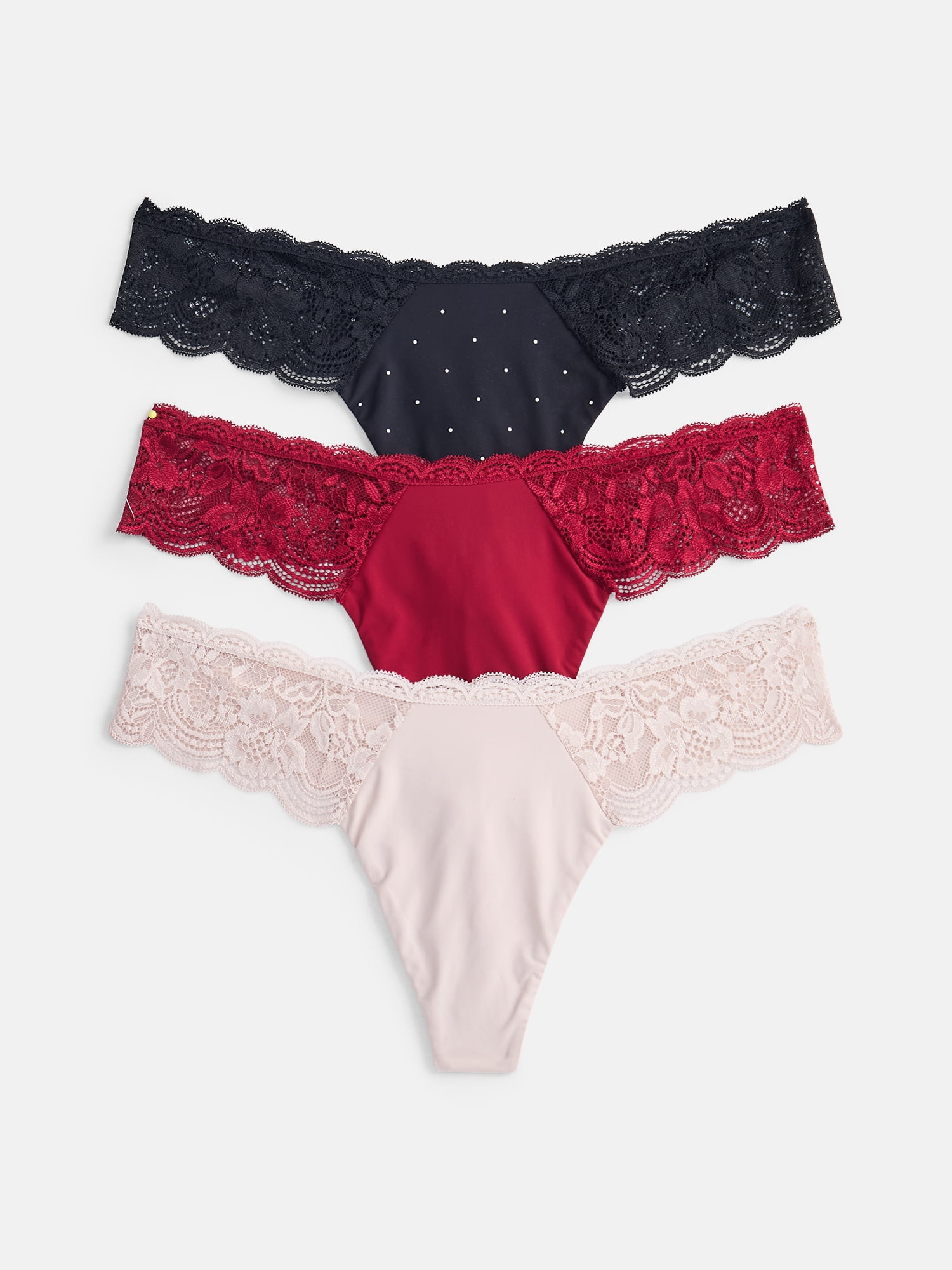 Joyspun Women's Microfiber and Lace Thong Panties, 3-pack, Sizes to 3XL