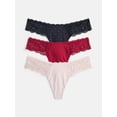 thumbnail image 1 of Joyspun Women's Microfiber and Lace Thong Panties, 3-pack, Sizes to 3XL, 1 of 8
