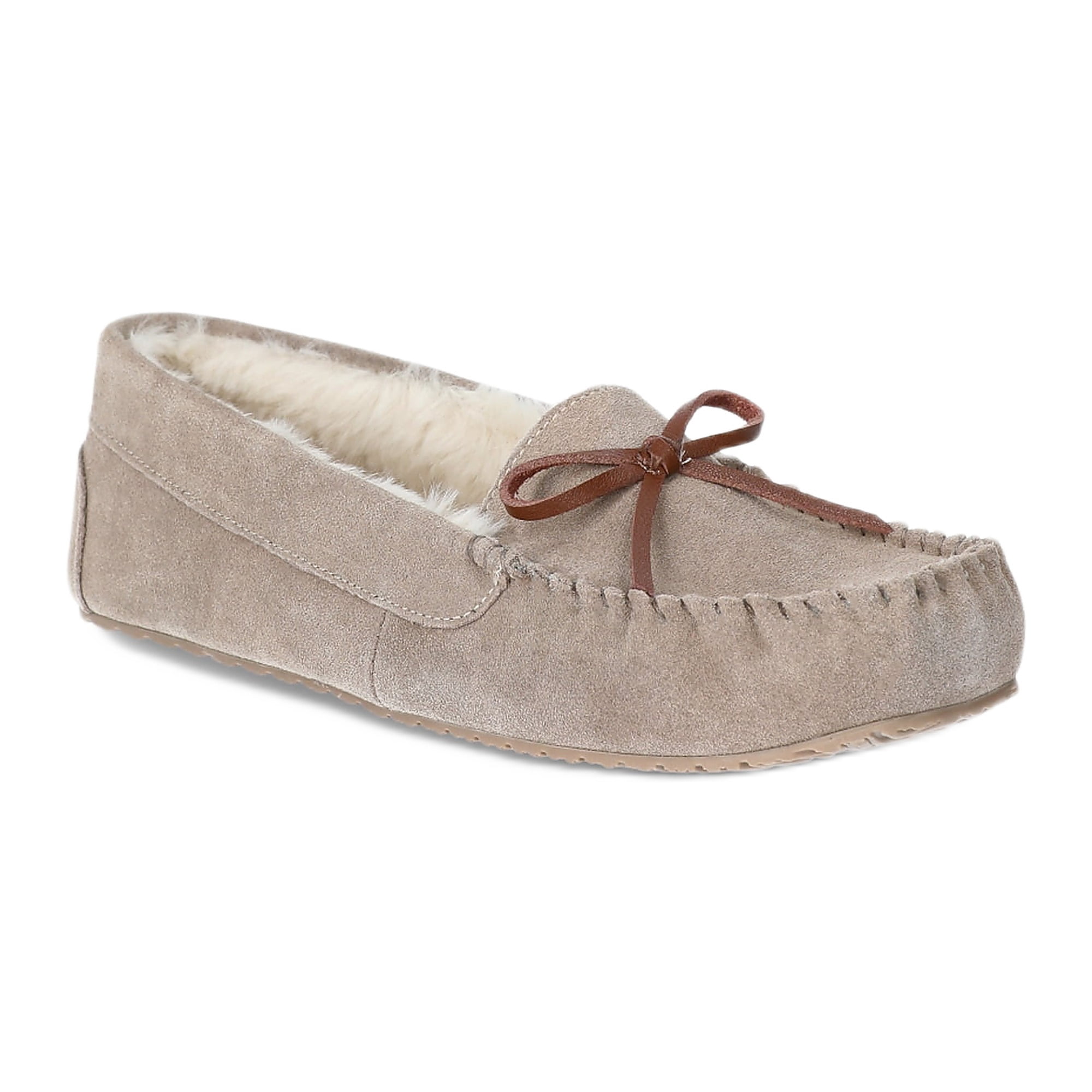 Joyspun Women's Suede Moccasin Slippers, Wide Width Available