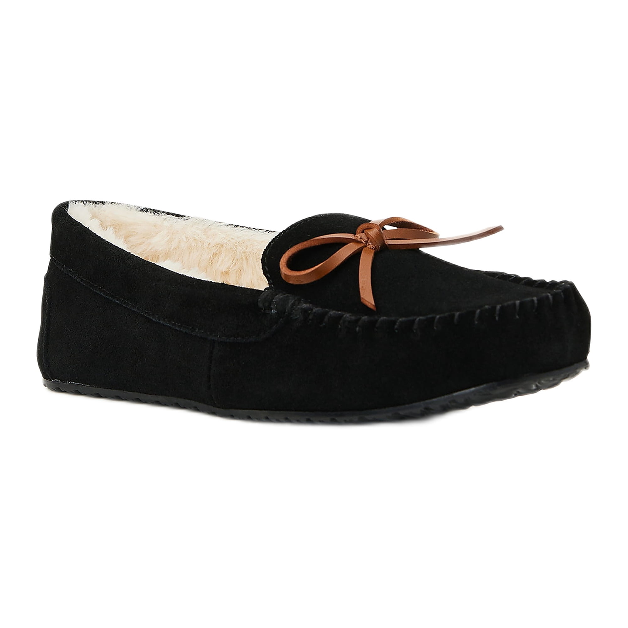 Joyspun Women's Suede Moccasin Slippers, Wide Width Available