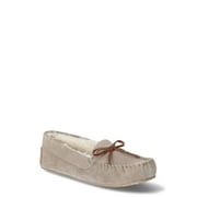 JOYSPUN Women's Suede Moccasin Slippers, Wide Width Available