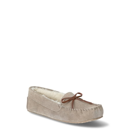 Joyspun Women's Suede Moccasin Slippers, Wide Width Available