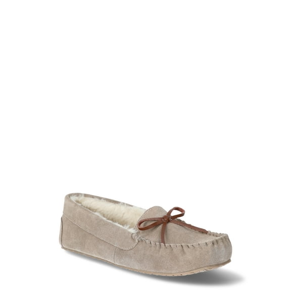 Joyspun Women's Suede Moccasin Slippers, Wide Width Available