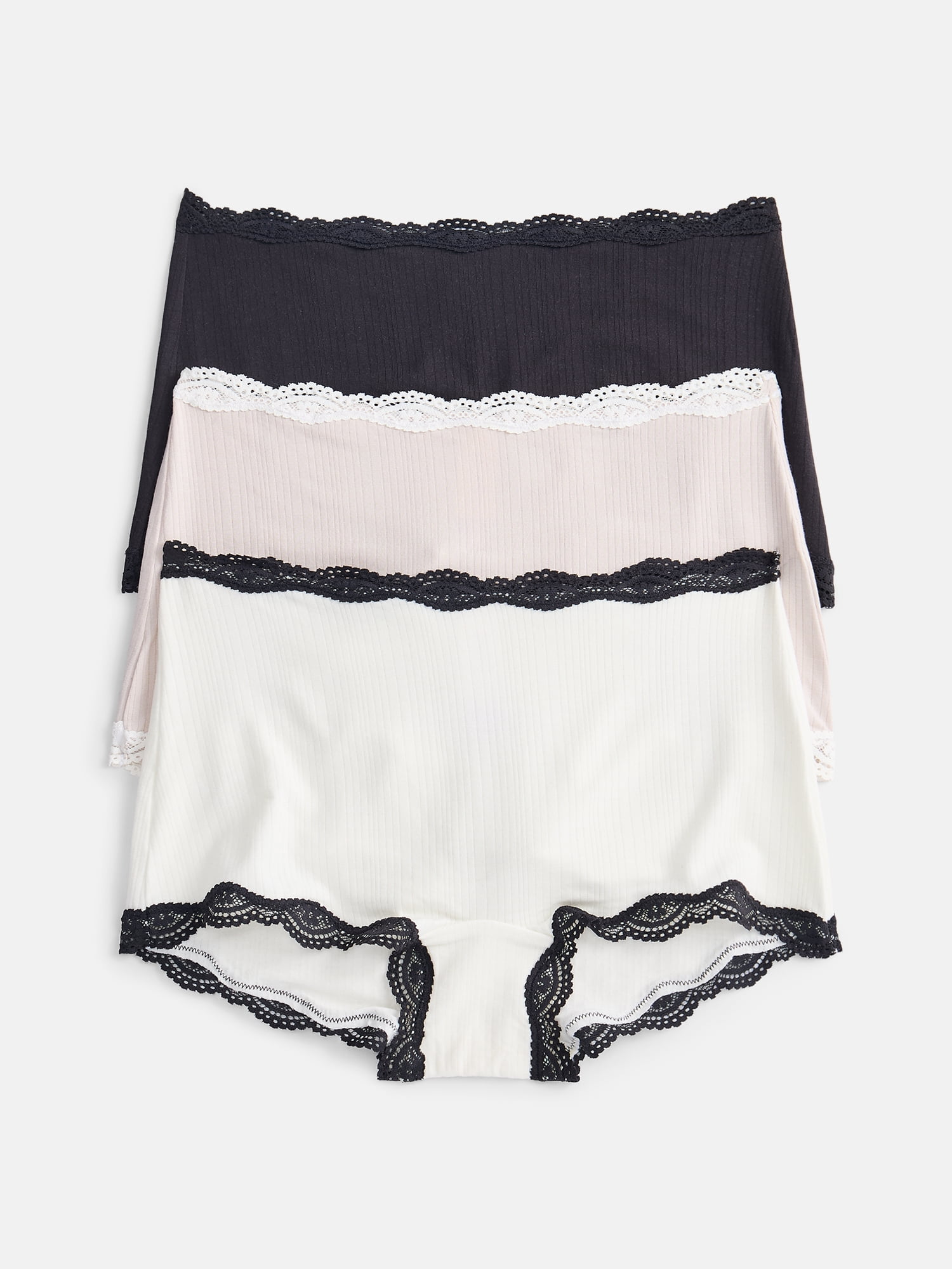 Joyspun Women's Modal Boyshort with Lace, 3-Pack, Sizes XS-XXXL