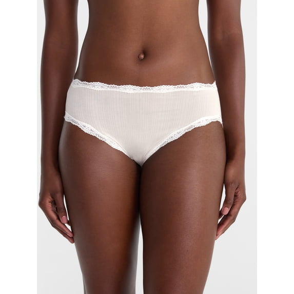 Joyspun Women's Modal High Cut Panties with Lace, 3-Pack, Sizes XS-XXXL
