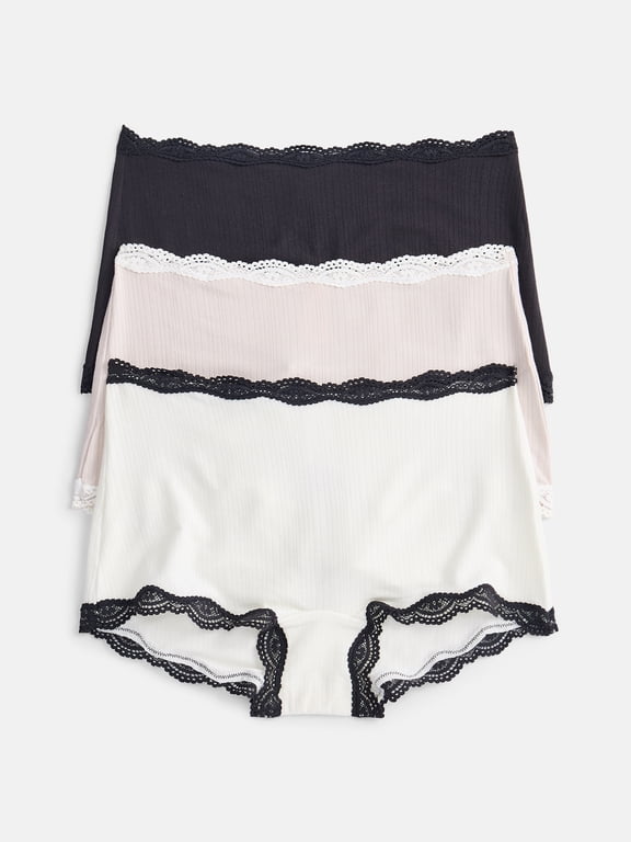 Women's Modal Hipster Panties with Lace, 3-Pack, Sizes XS-XXXL