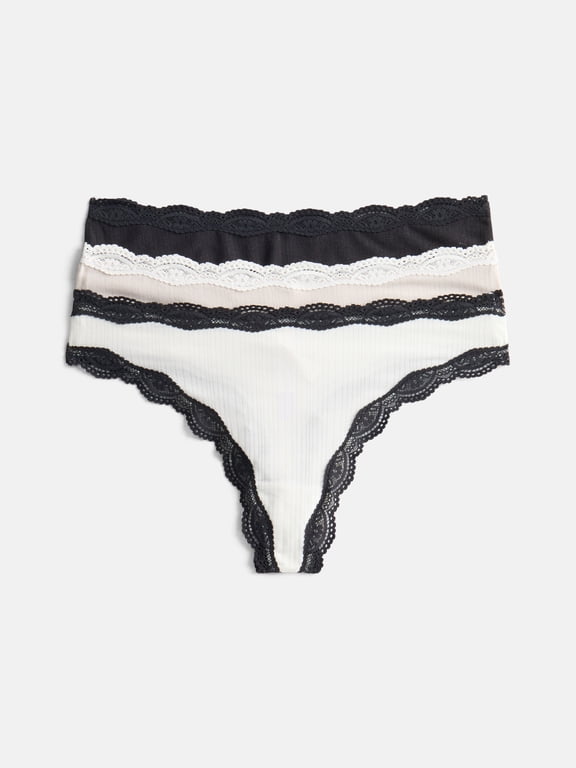 Women's Modal Thong Panties with Lace, 3-Pack, Sizes XS-XXXL