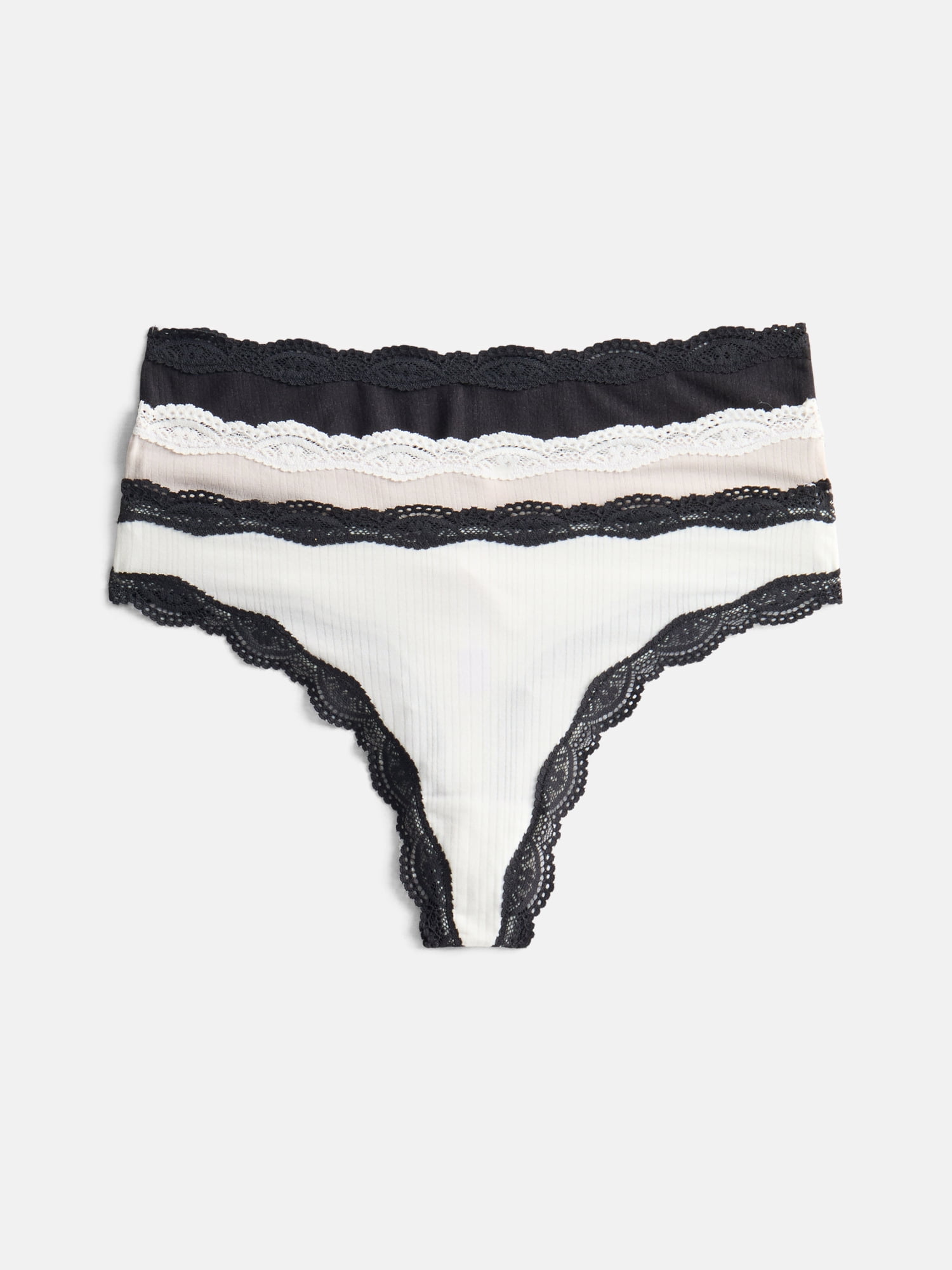 Joyspun Women's Modal Thong Panties with Lace, 3-Pack, Sizes XS-XXXL
