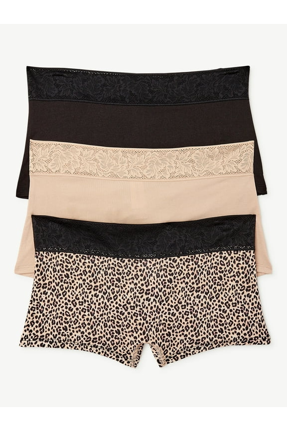 Women's Modal and Lace Boyshort Panties, 3-Pack, Sizes S to 3XL