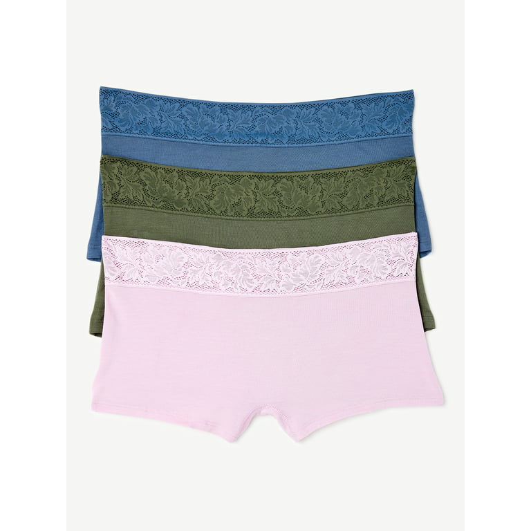 Joyspun Women's Modal and Lace Boyshort Panties, 3-Pack, Sizes S to 3XL