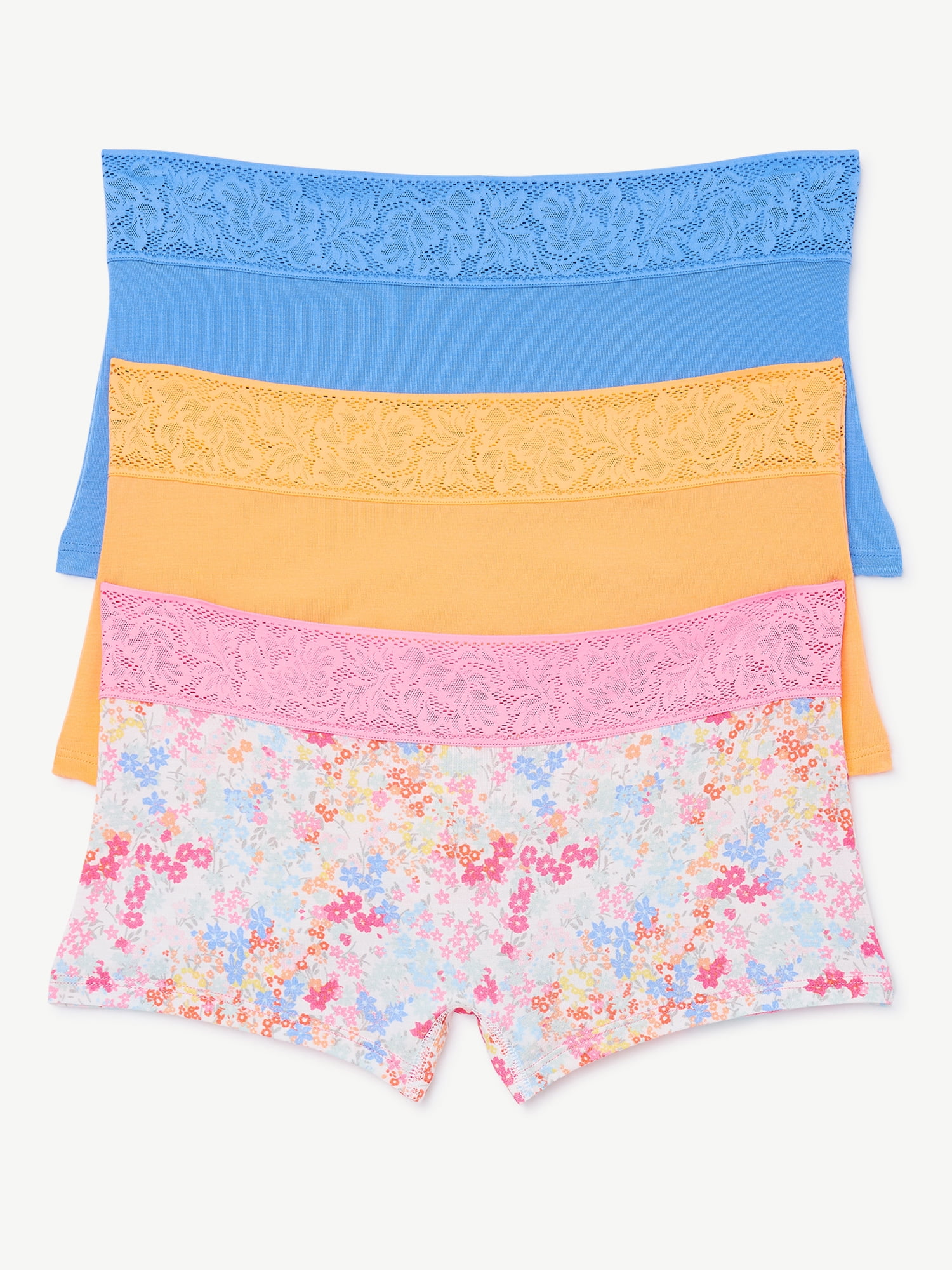 Joyspun Women's Modal and Lace Boyshort Panties, 3-Pack, Sizes S