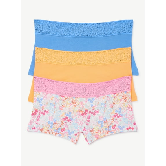 Joyspun Women's Modal and Lace Boyshort Panties, 3-Pack, Sizes S to 3XL